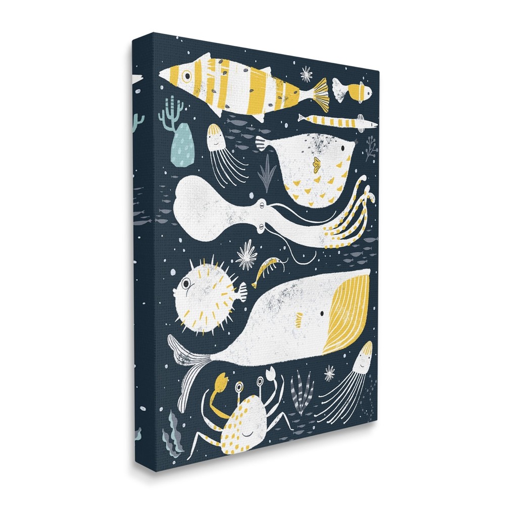 Stupell Aquatic Life Ocean Collage Crab Whale Octopus Canvas