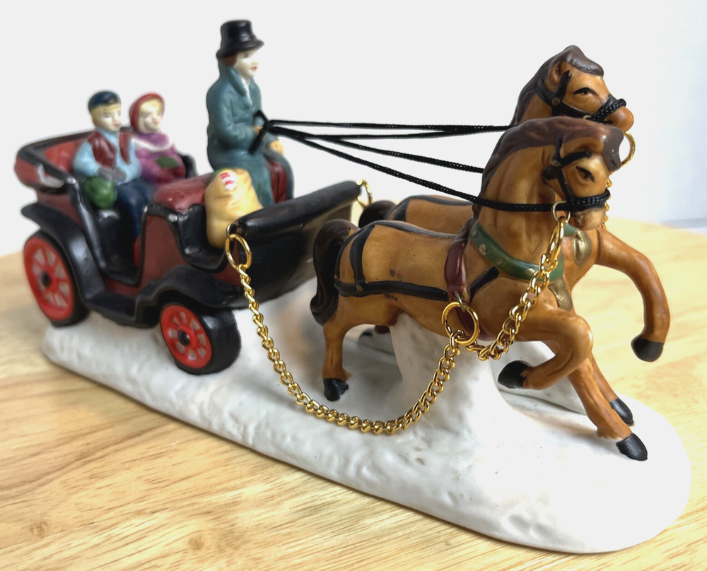 Porcelain Carriage w Horses Copperfield Keepsake 7”L Christmas Village Decor