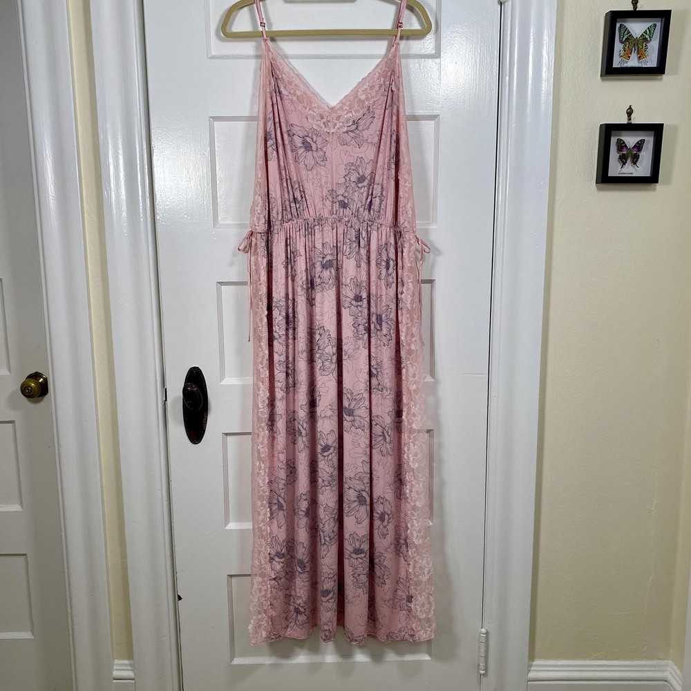 Victoria's Secret Modal Lace-Trim High-Slit Maxi Slip Dress Womens XXL Open Side