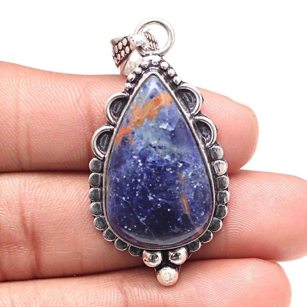 Sodalite Gemstone Pendant Silver Jewelry Valentine Gift 2.5 Inch