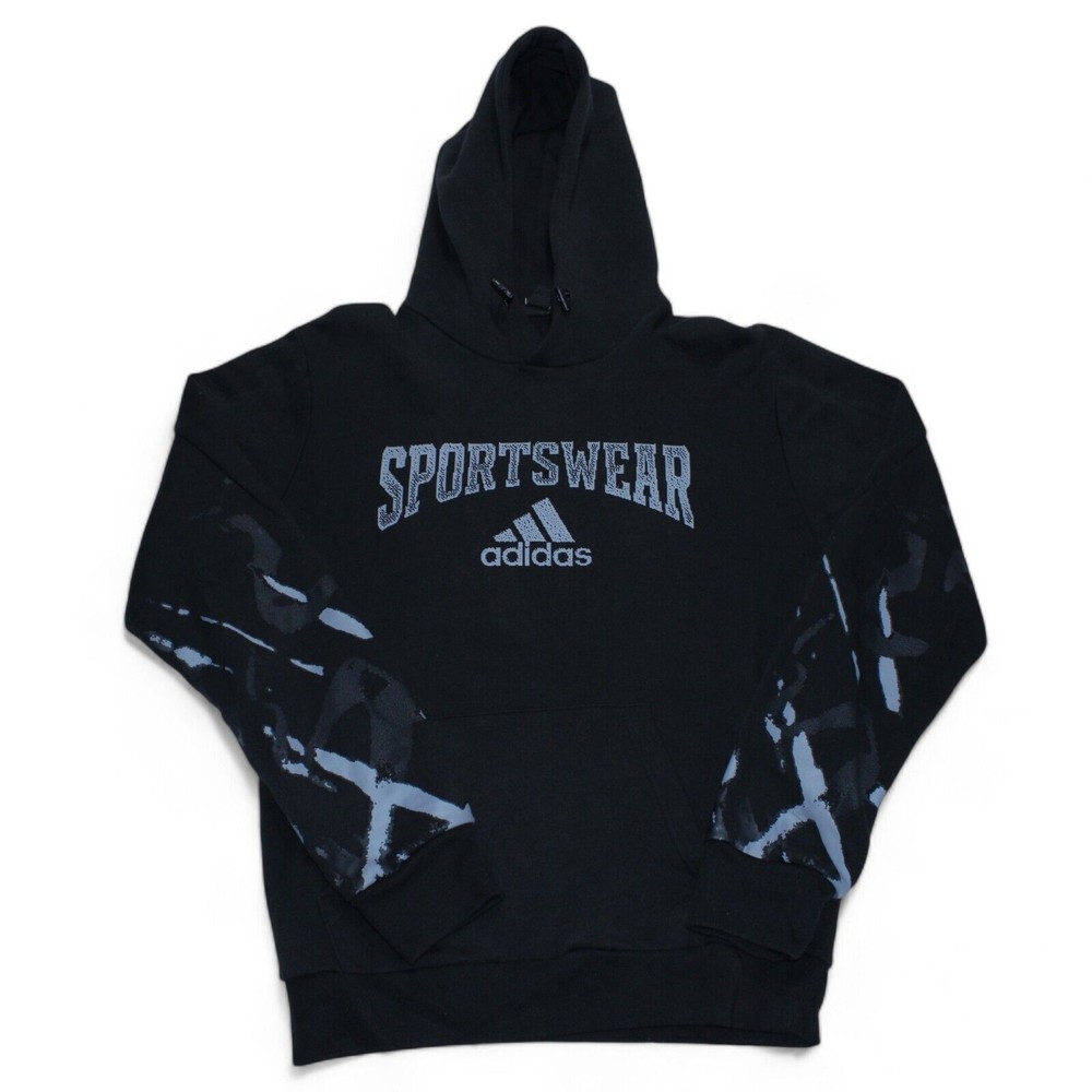 Adidas Sportswear Hoodie Mens Relaxed Small Black Fleece Lined College Sports