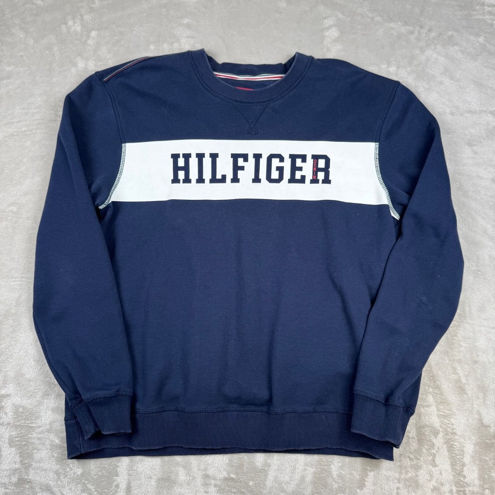 Tommy Hilfiger Sweatshirt Adult XL Blue Crewneck Spell Out Pullover Classic
