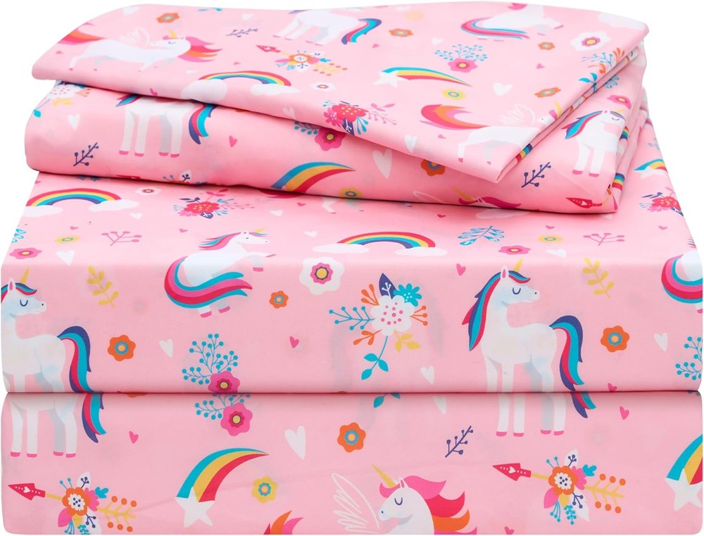 Joiedomi Kids Twin Sheet Set Unicorn - 3 Piece Soft Twin, Pink