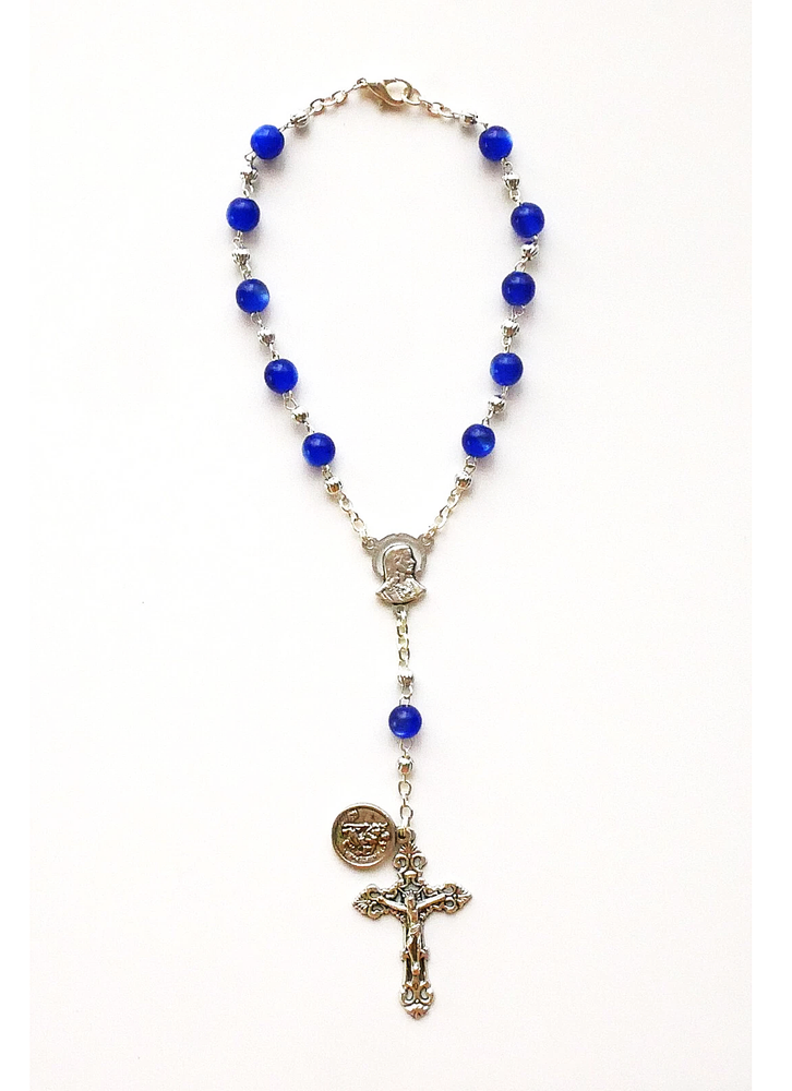 Blue Bead Small Rosary with Medal for Car or Personal Use