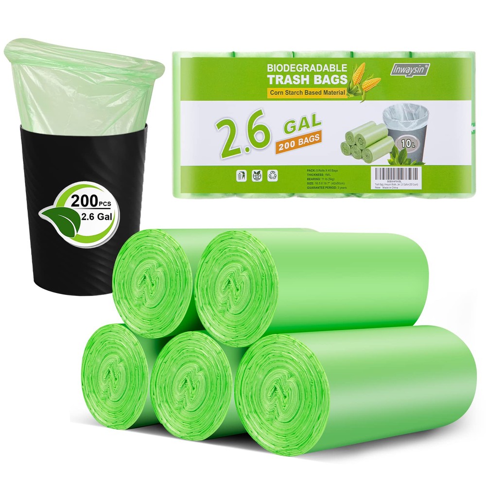 Small Trash Bags 2-2.6 Gallon Plant Starch Based, 200 Count Bathroom Trash Ba...