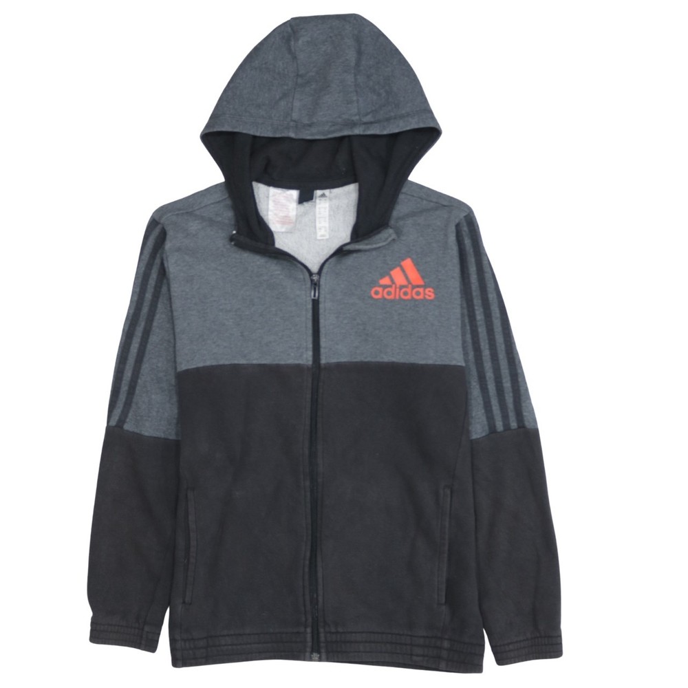 Adidas Womens Hoodie Grey Black Fleece Full Zip Hooded Three Stripe Logo Track L