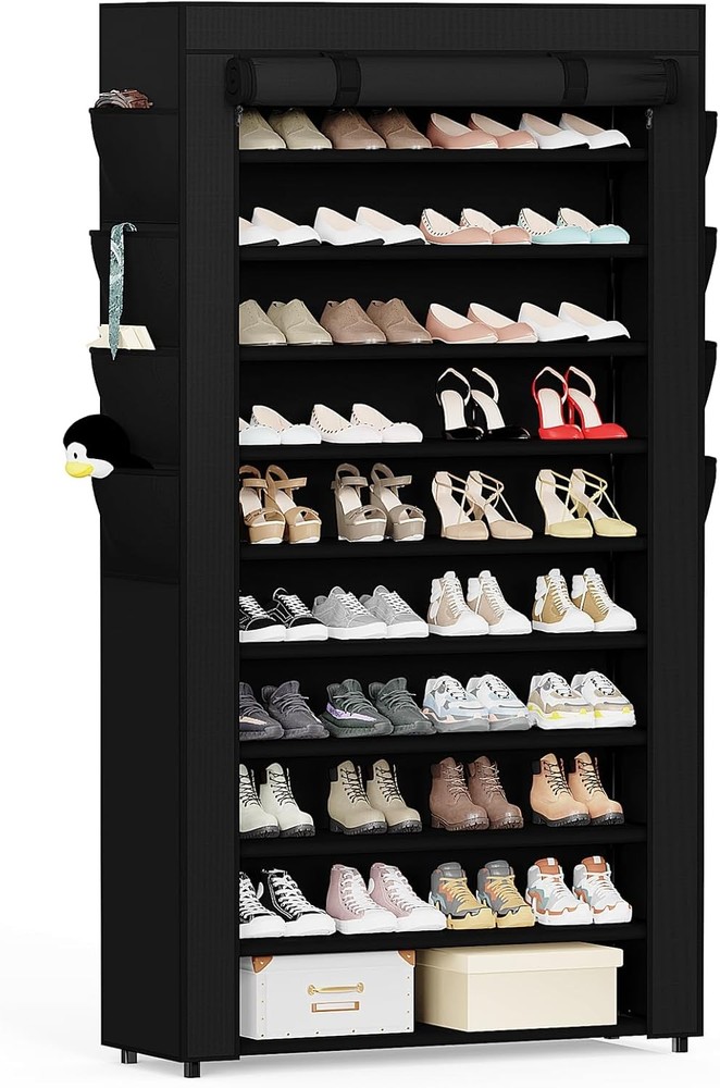 Mavivegue Shoe Rack with Cover 10Tier-Tall Shoe Storage for 50-55 Pairs of Shoes
