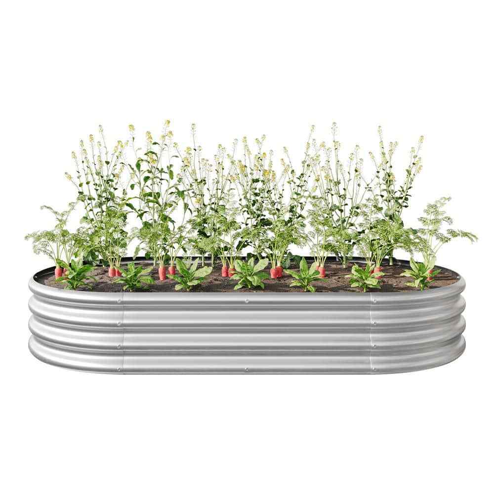 70.86 in. x 11.42 in. Oval Large Metal Raised Planter Bed Outdoor Garden for Pla