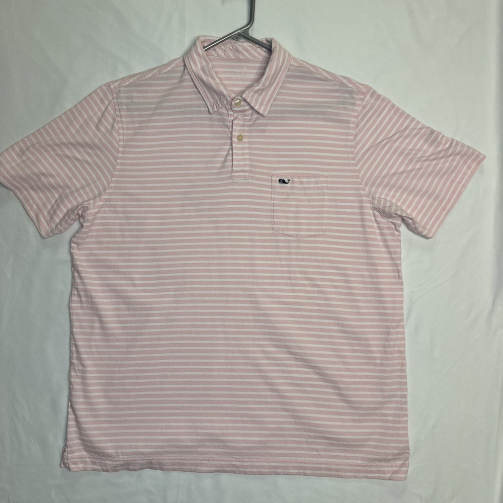 Vineyard Vines 100% Cotton Polo Shirt Mens L Pink Striped Classic Fit (3)