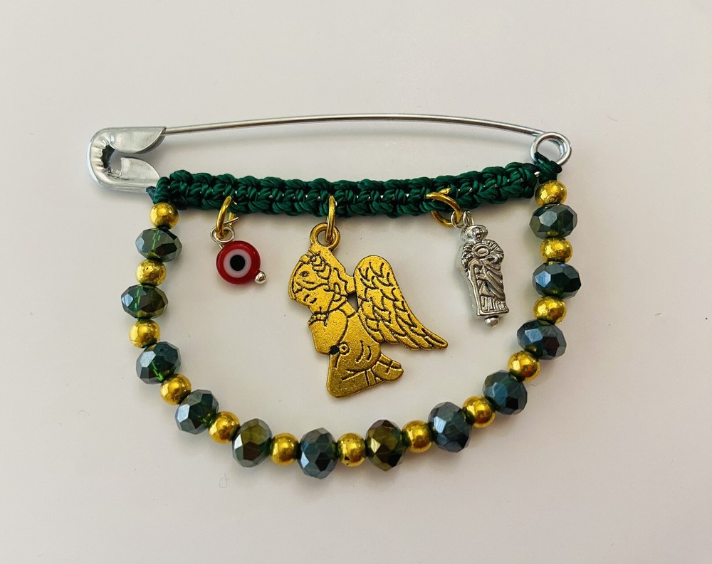 Pregnancy Protection Baby Brooch Amulet with Evil Eye and San Judas Angel for Safe Motherhood