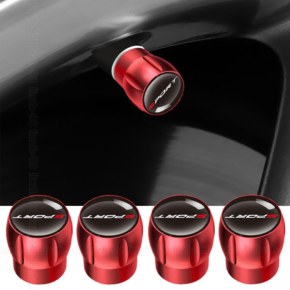 4PCS Aluminium Red Sport Logo Car Wheel Tire Valve Dust Stem Air Cap Accessories