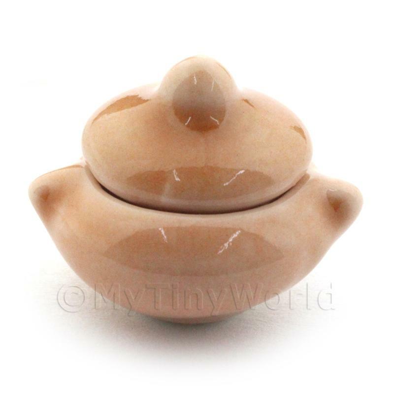 Dolls House Miniature Salmon Glazed Ceramic Small Cooking Pot