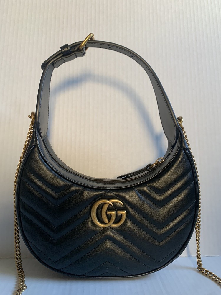 GUCCI GG Marmont Black Half Moon Mini Bag with Full Packaging