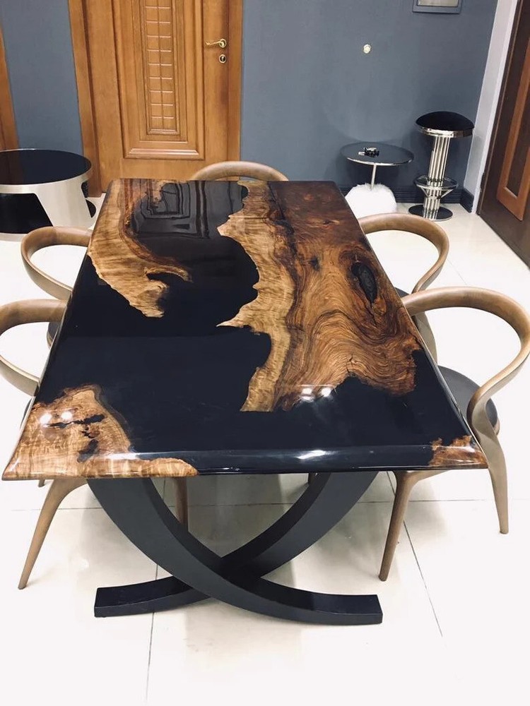 Black Epoxy Center Dining Table Office Desk Table Epoxy Bar Tops Cafeteria Decor