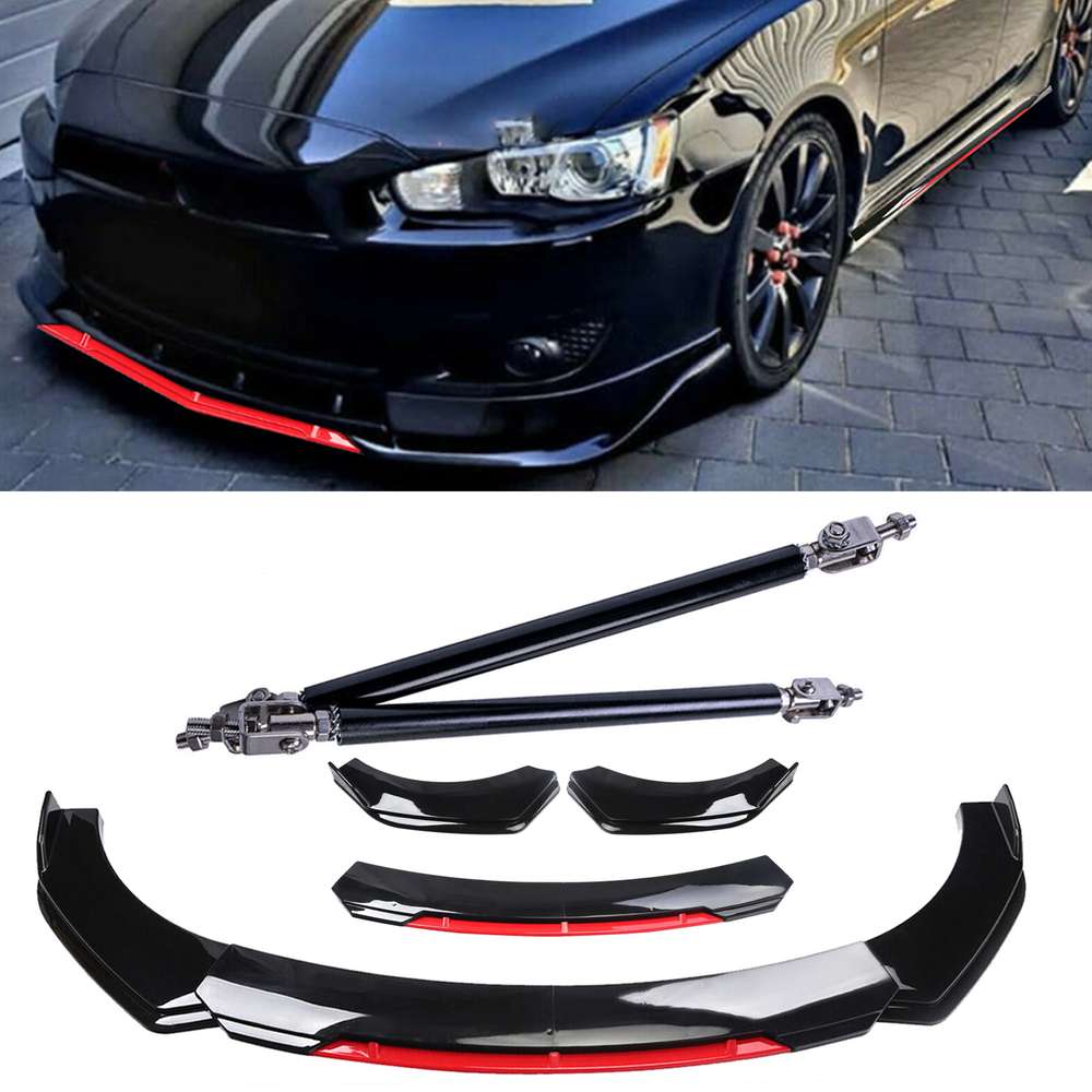Mitsubishi Lancer Glossy Black Front Bumper Lip Chin Splitter with Strut Rods