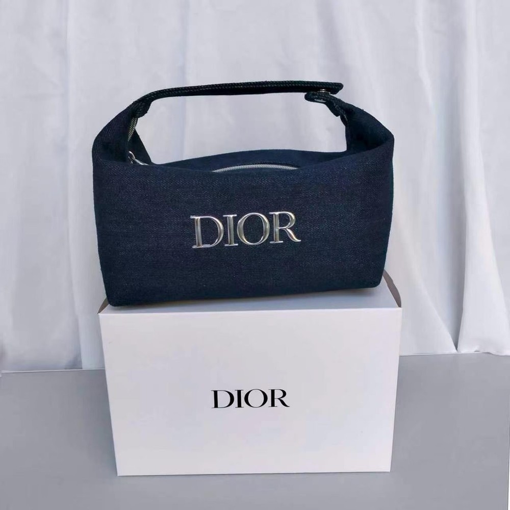 Christian Dior Cosmetic Makeup Bag Pouch With Top Handle New in Box!~ Blue
