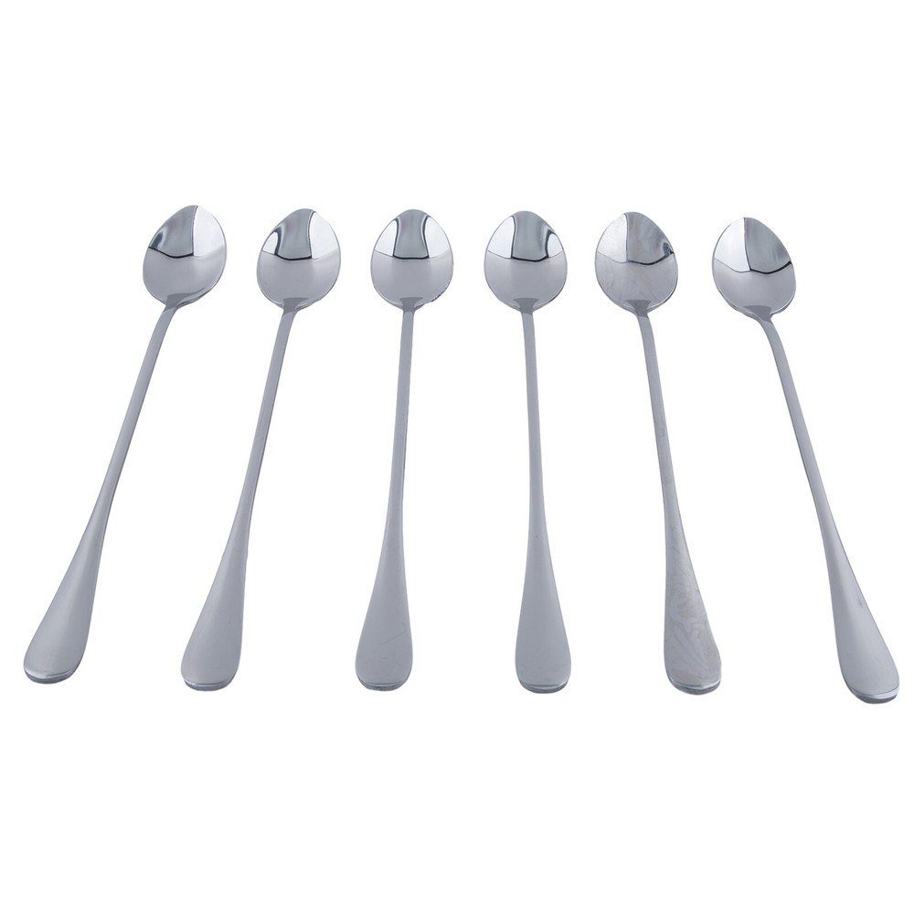 6pc Long-Handle Stainless Steel Spoon Teaspoons Cocktail Dessert Ice Cream Latte