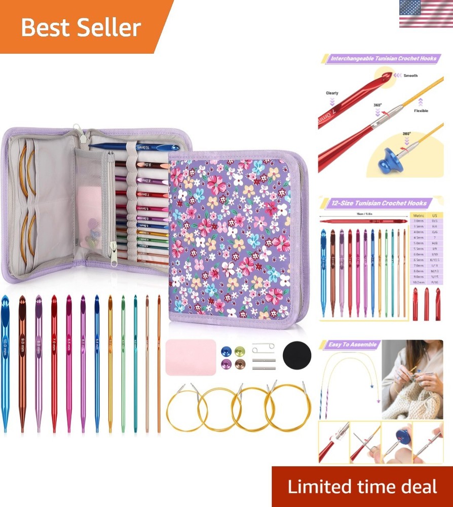 Tunisian Crochet Hooks Set - 12 Sizes 3.0mm-10.0mm with 4 Interchangeable Cables