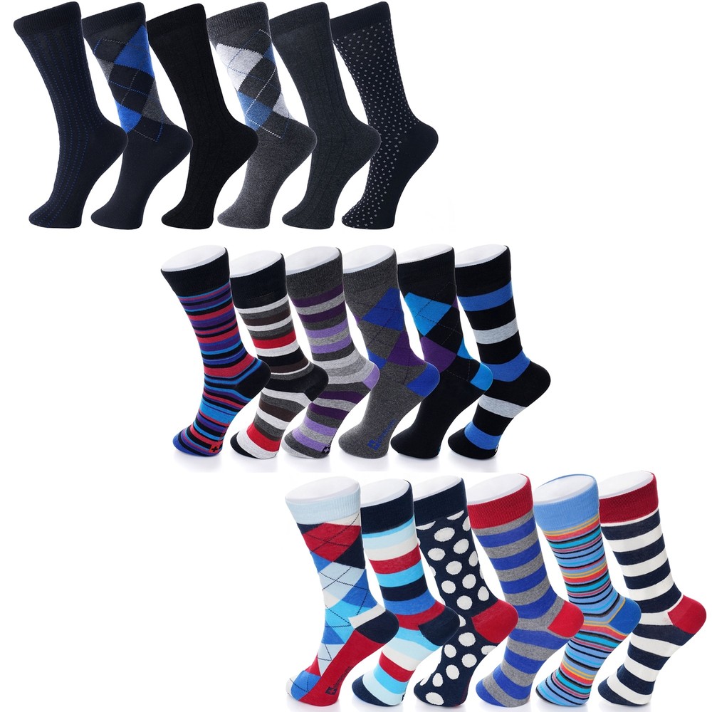 Alpine Swiss 18 Pack Mens Cotton Dress Socks Mid Calf Argyle Pattern Solids Set