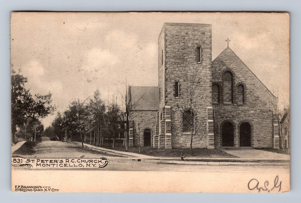 Monticello NY-New York St Peter's RC Church Vintage c1906 Postcard Card View PC