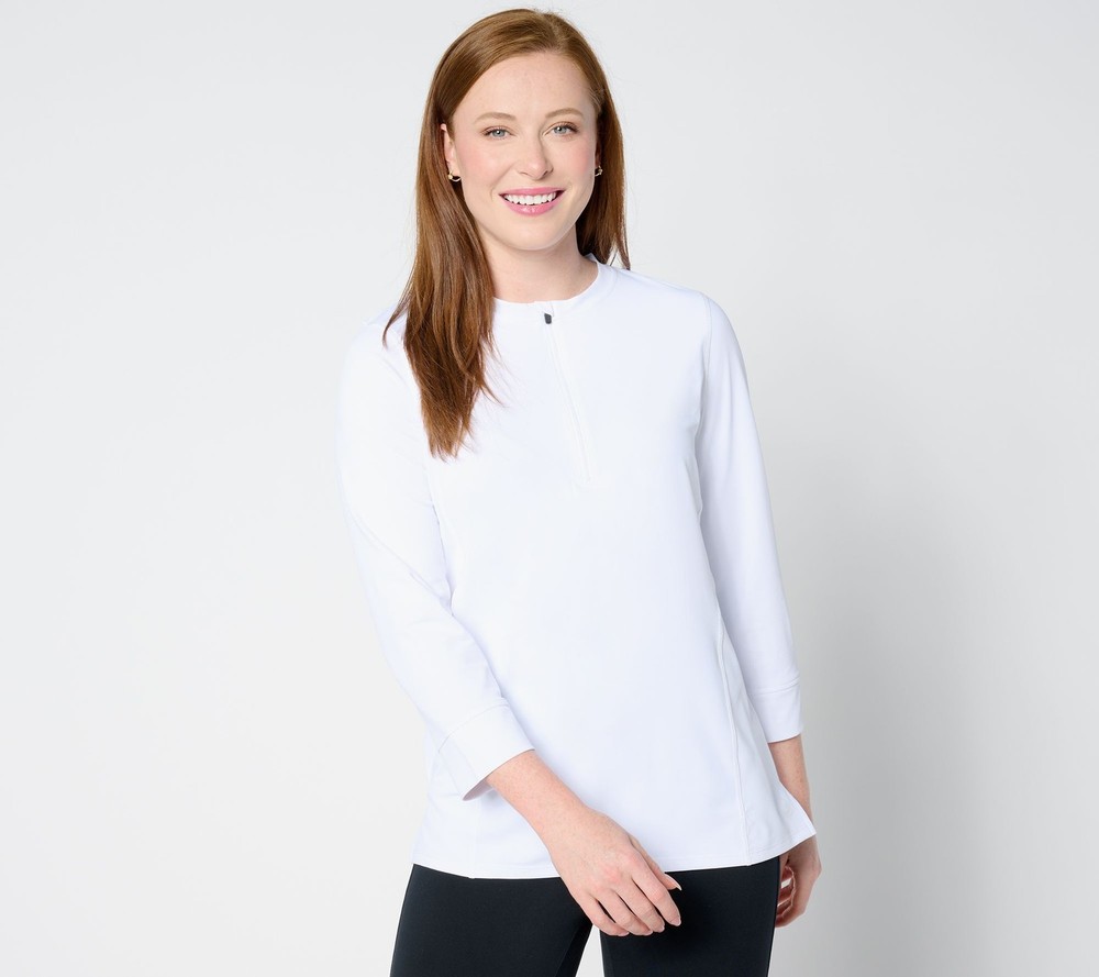 Maya J Women's Top Sz L Sunwear -Sleeve Half Zip White A637446