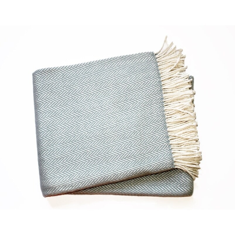 Sky Blue & White Cotton Blend Woven Throw Blanket 70x55 by HomeRoots