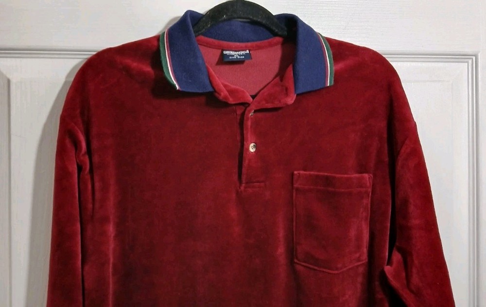 Chesterfield Velour Long Sleeve Polo Shirt Sweater XL USA Burgundy