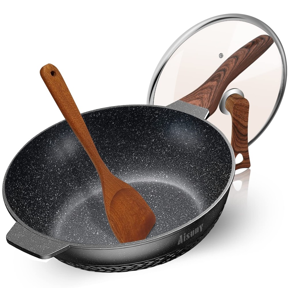 Nonstick Frying Pan with Lid and Wok Spatula - 12.5 Inch Skillet for , Induct...