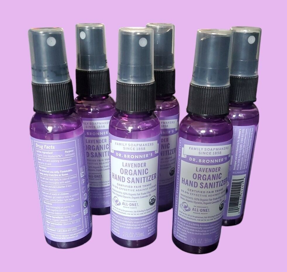 6-Pack Dr. Bronner’s Organic Lavender Hand Sanitizer Spray Bottle 2 oz