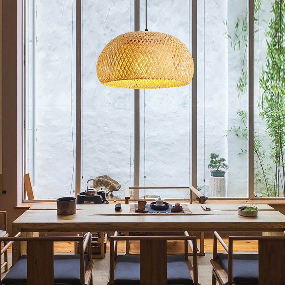 Bamboo Wicker Rattan Pendant Light Vintage Chandelier Dining Room Ceiling Lamp