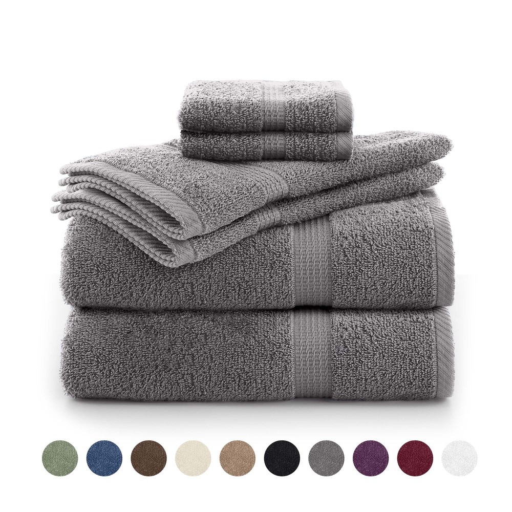 Utica 6-Piece 600 GSM Cotton Towel Set Soft Absorbent Grey
