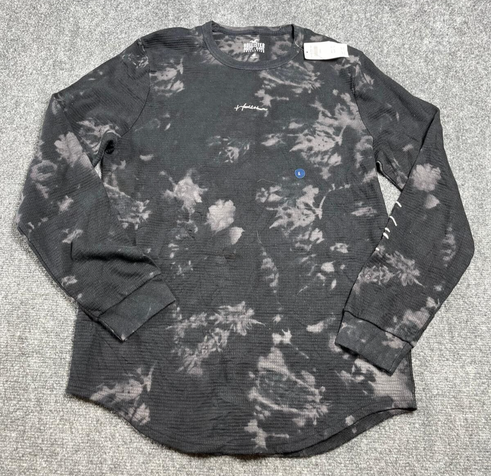 Hollister Must Have Collection T-Shirt Crewneck Long Curved Hem Black Tie Dye L