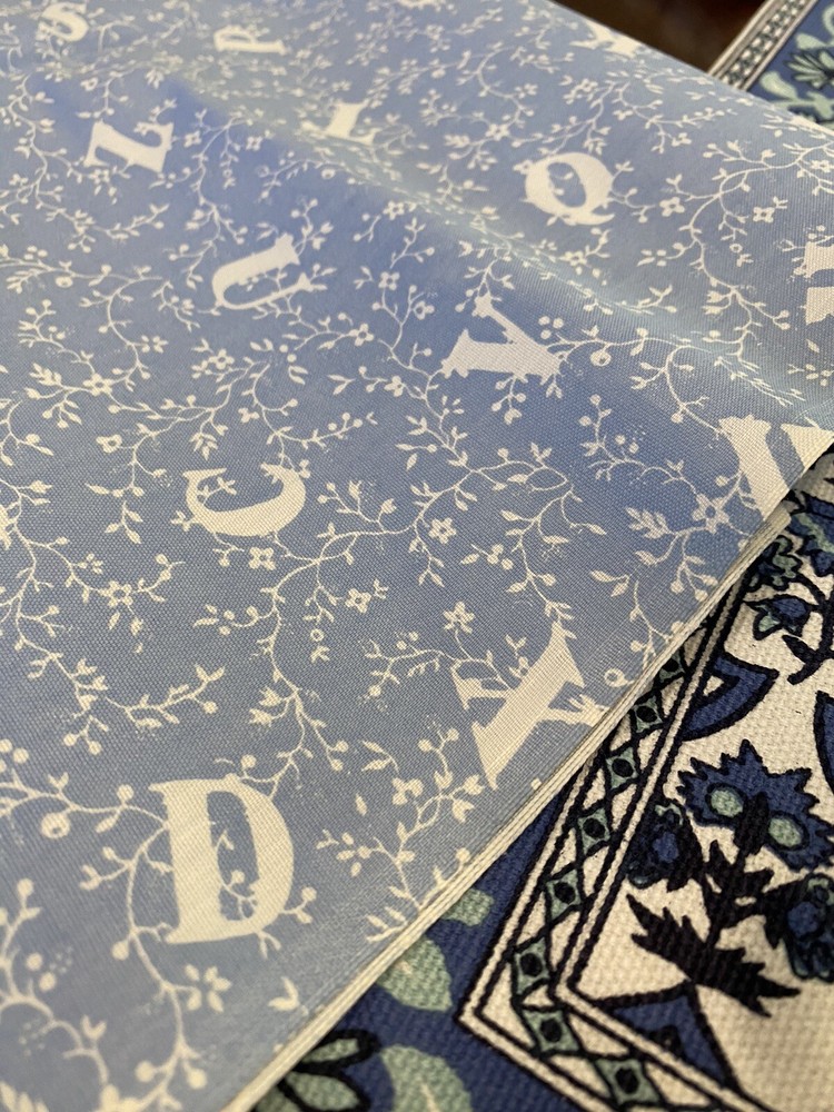 ABC Cotton QUILT FABRIC Blue Tonal White Vine Alphabet Letters NEW FQ Teacher BB