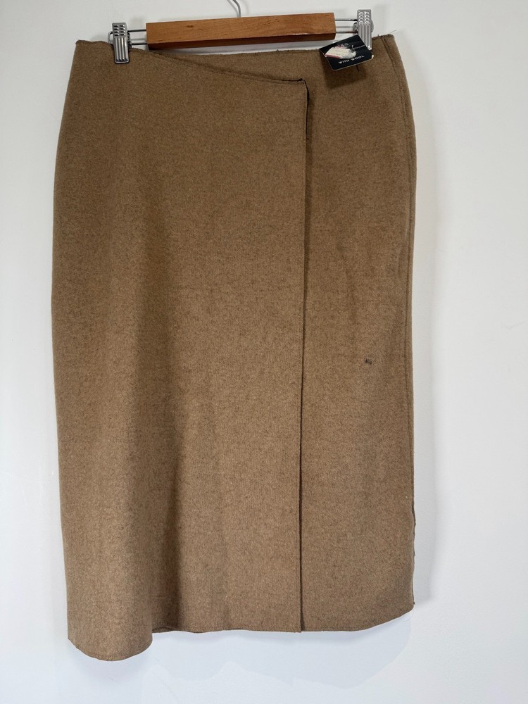 M&S Womens Brown Wool Blend Lined A-Line Midi Skirt Size 12