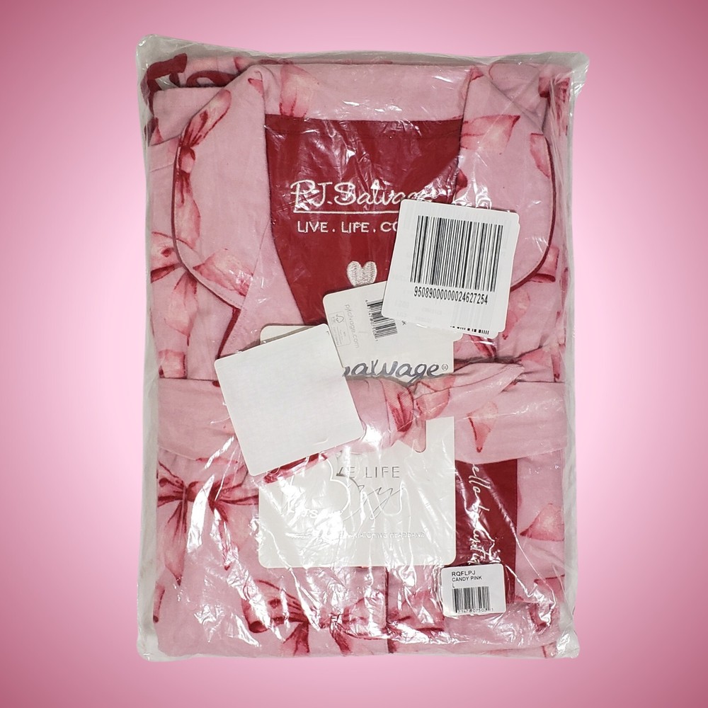 PJ Salvage Flannel Pajama Set Ribbons Bows Large Candy Pink Top/Pants/Headband