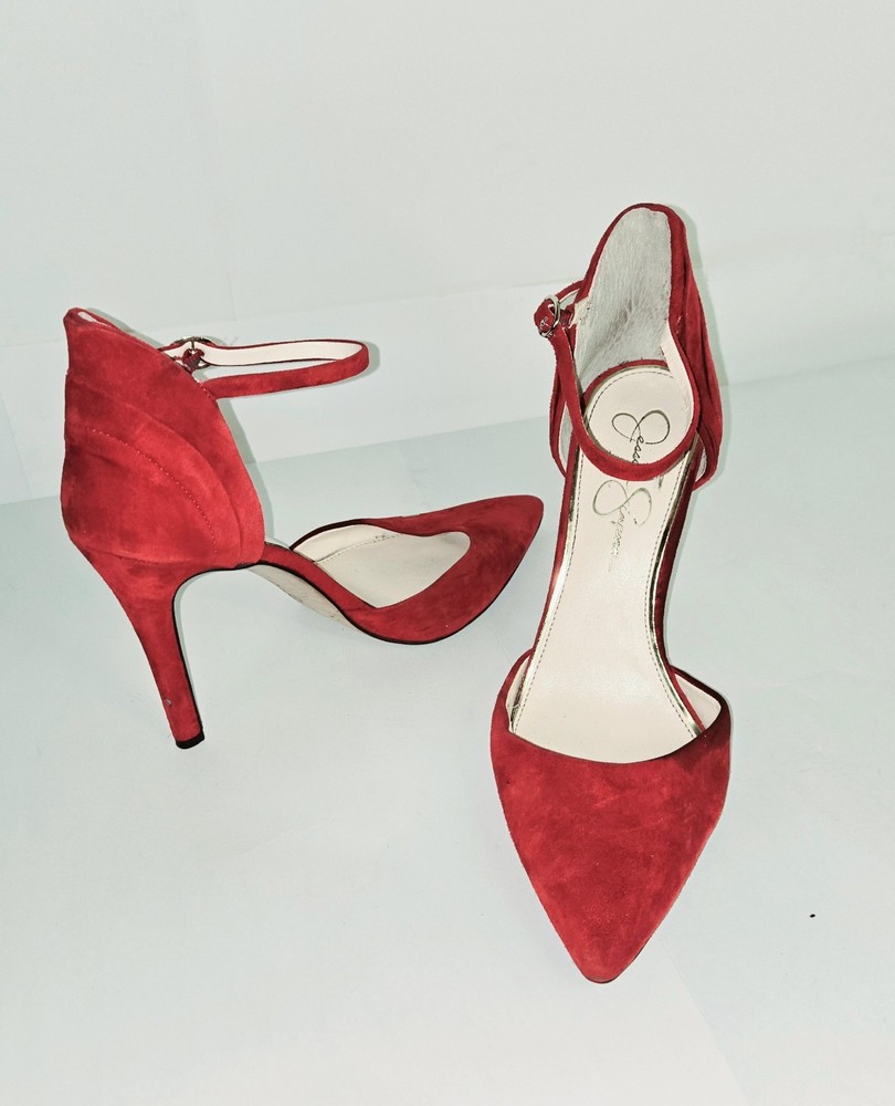 RED SUEDE STRAPPY HEELS BY JESSICA SIMPSON  SIZE 10
