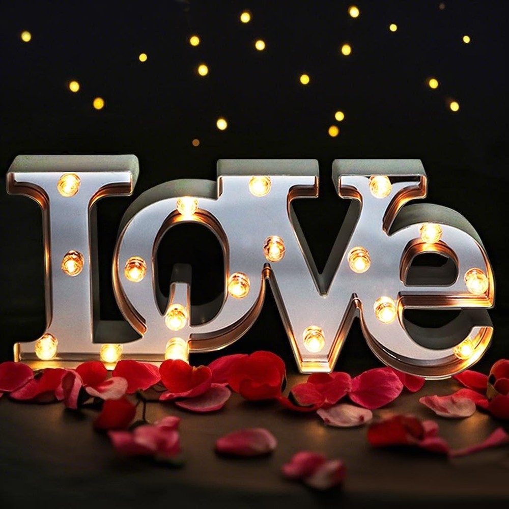 Bright Zeal 7-inch Large LED Love Marquee Sign with Mirror 6-Hour Timer  