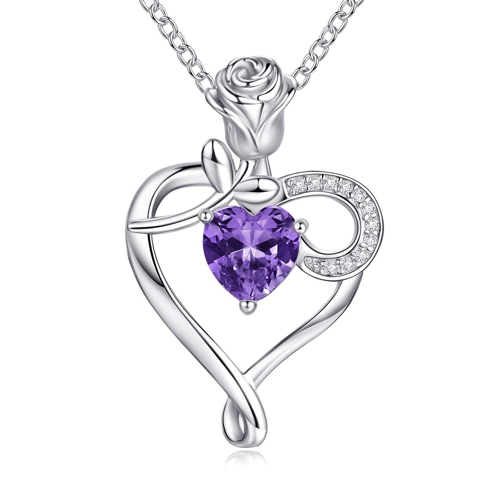 Birthstone Necklaces for Women 925 Sterling Silver Heart Necklace Rose Flower...