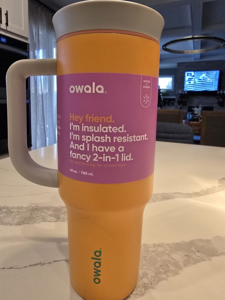 Owala Travel Tumbler, Stainless Steel, Tropical (Orange), 40 oz.