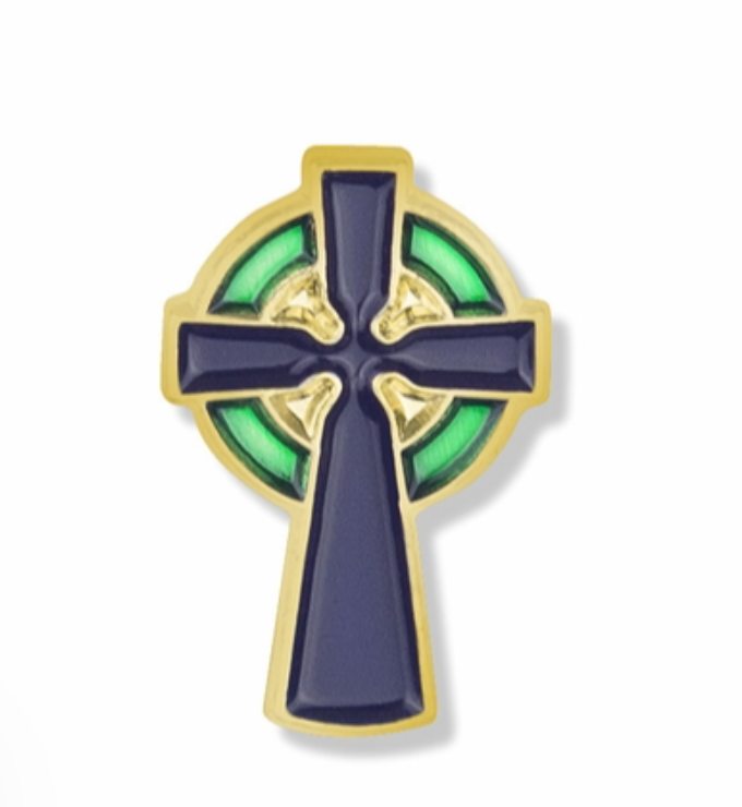 gold enameled celtic cross lapel pin