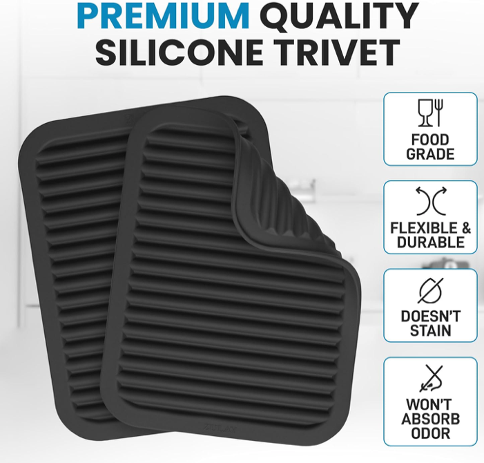 Black Zulay Kitchen Silicone Trivets 9x12in 2-Pack Heat Resistant Multipurpose