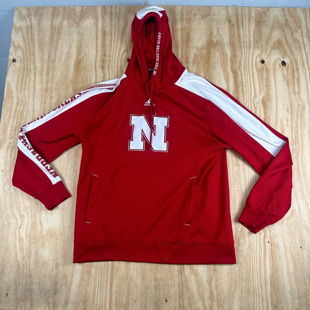 VTG Adidas Nebraska Cornhuskers Climawarm w/Pockets Hoodie Sweatshirt Men L Red