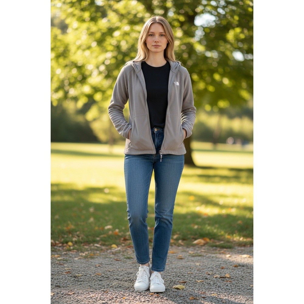 The North Face Women's TKA 100 Full Zip Fleece Hoodie Jacket Taupe Size M