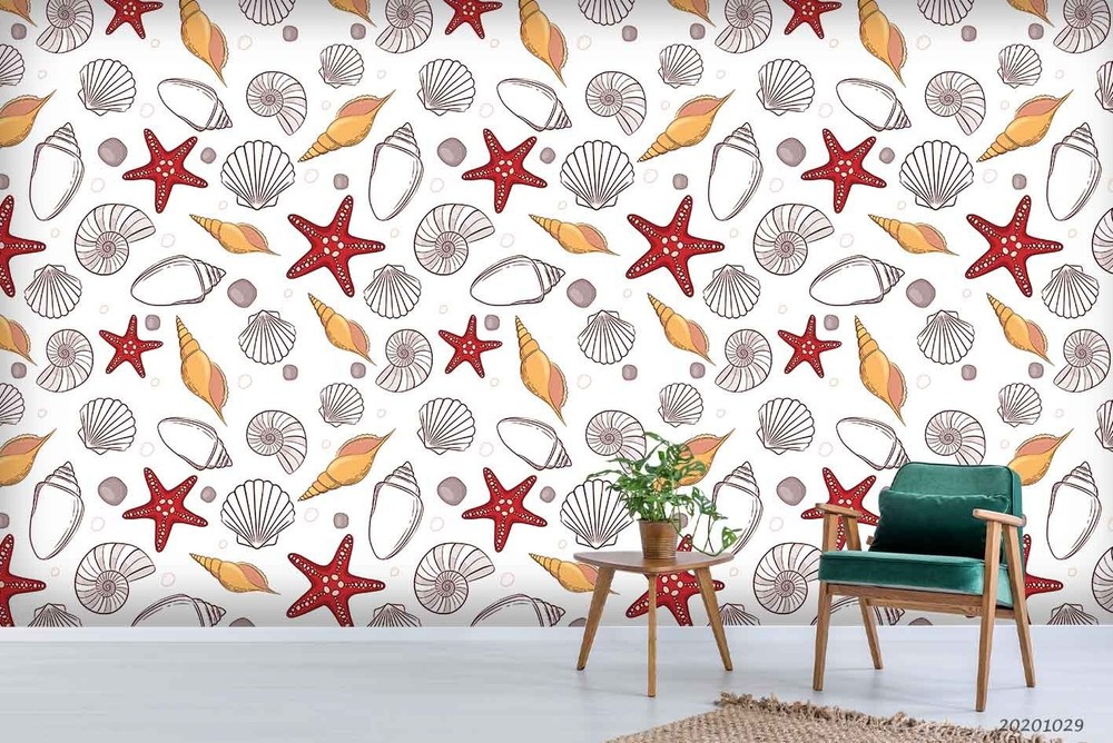3D Starfish Seashell Pattern Wall Murals Wallpaper Murals Wall Sticker
