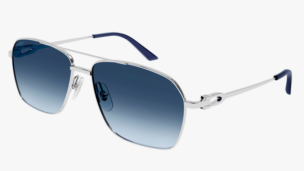 New CARTIER CT0306S 004 59mm Silver C Decor Aviator Sunglasses France Unisex