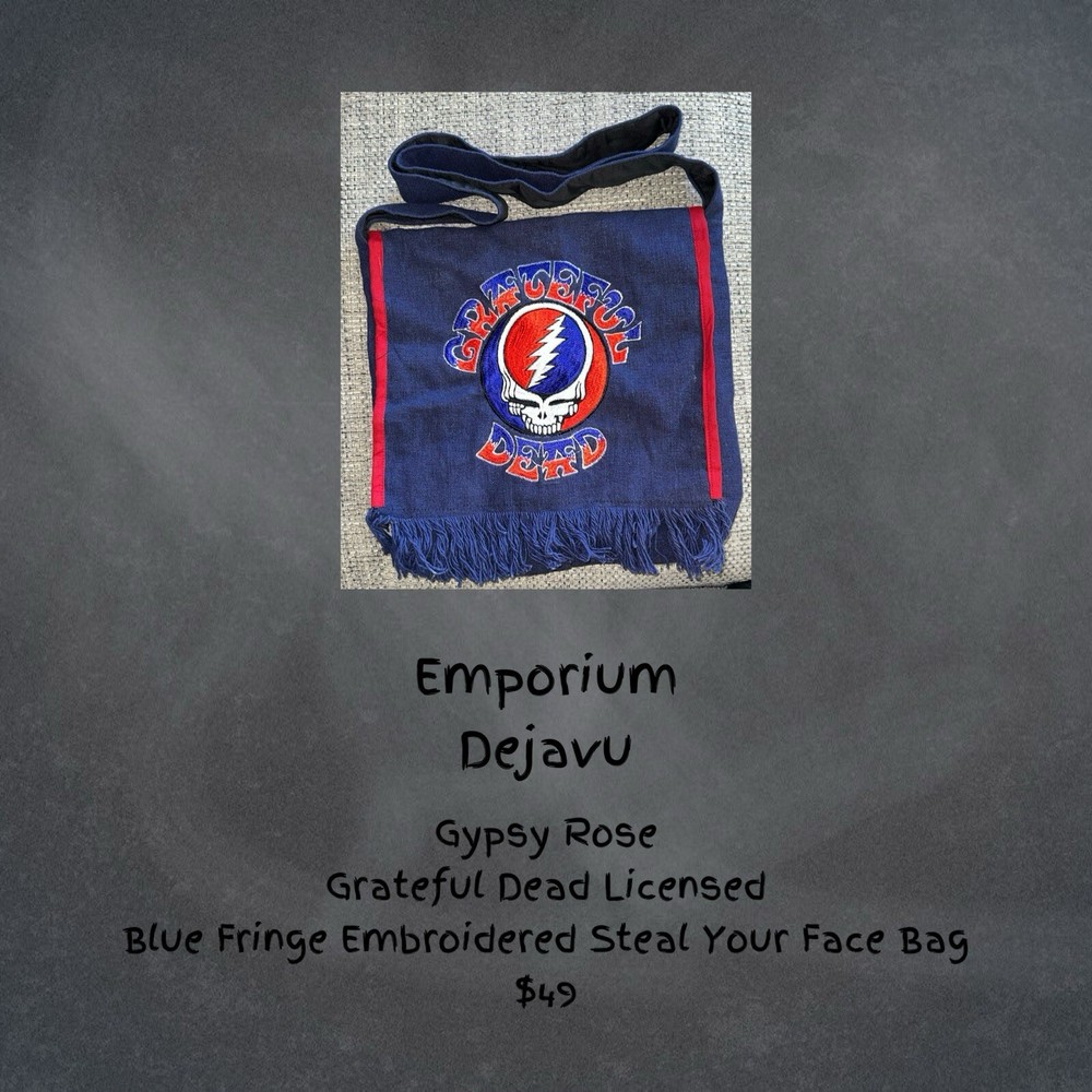 Grateful Dead Steal Your Face Embroidered Blue Fringe Shoulder Bag
