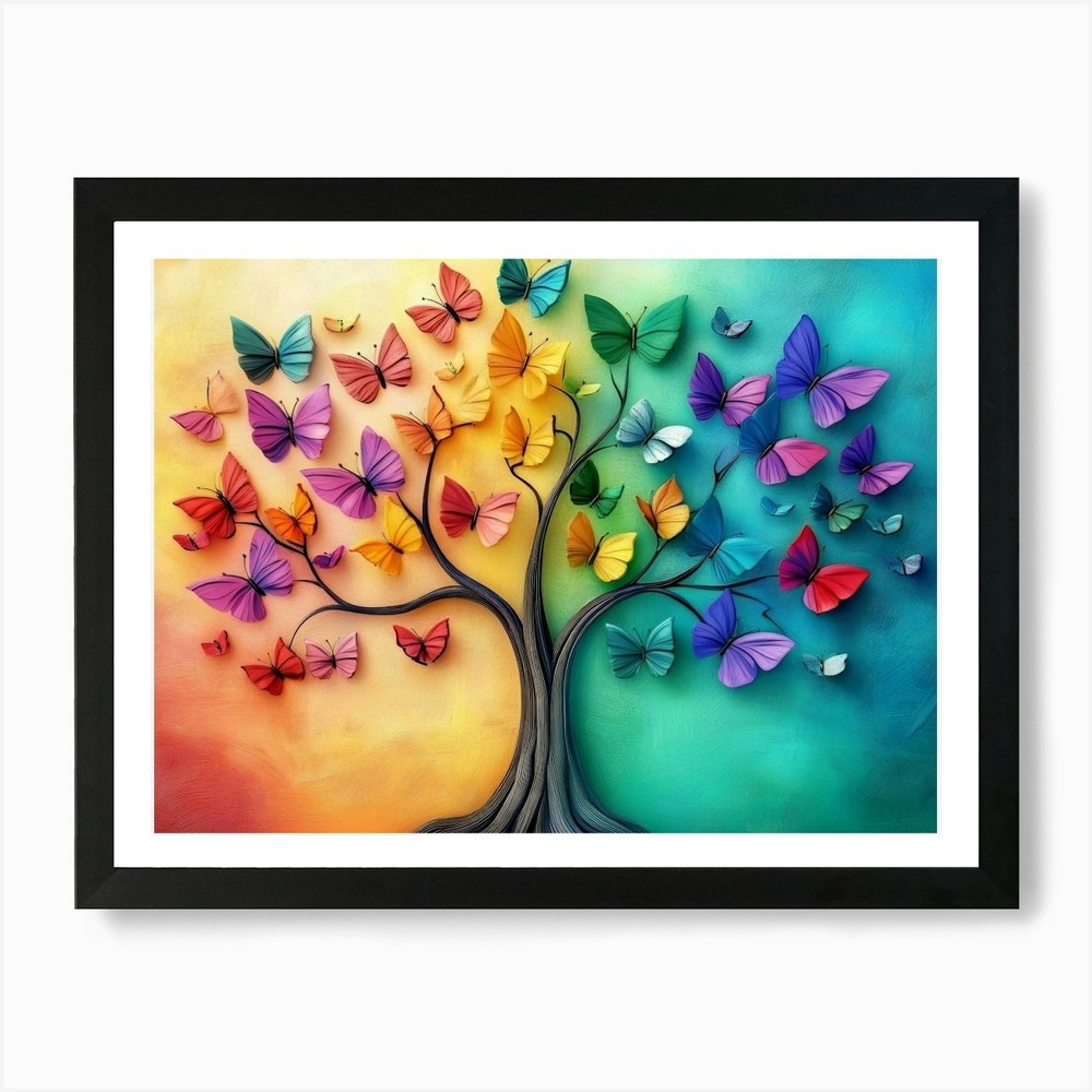 Vibrant Colorful Tree Leaves H Framed Wall Art Canvas Print  