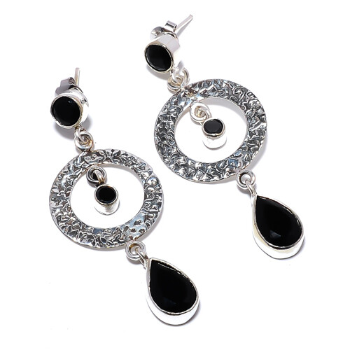 Black Onyx 925 Sterling Silver Israeli Jewelry Earring 2.15