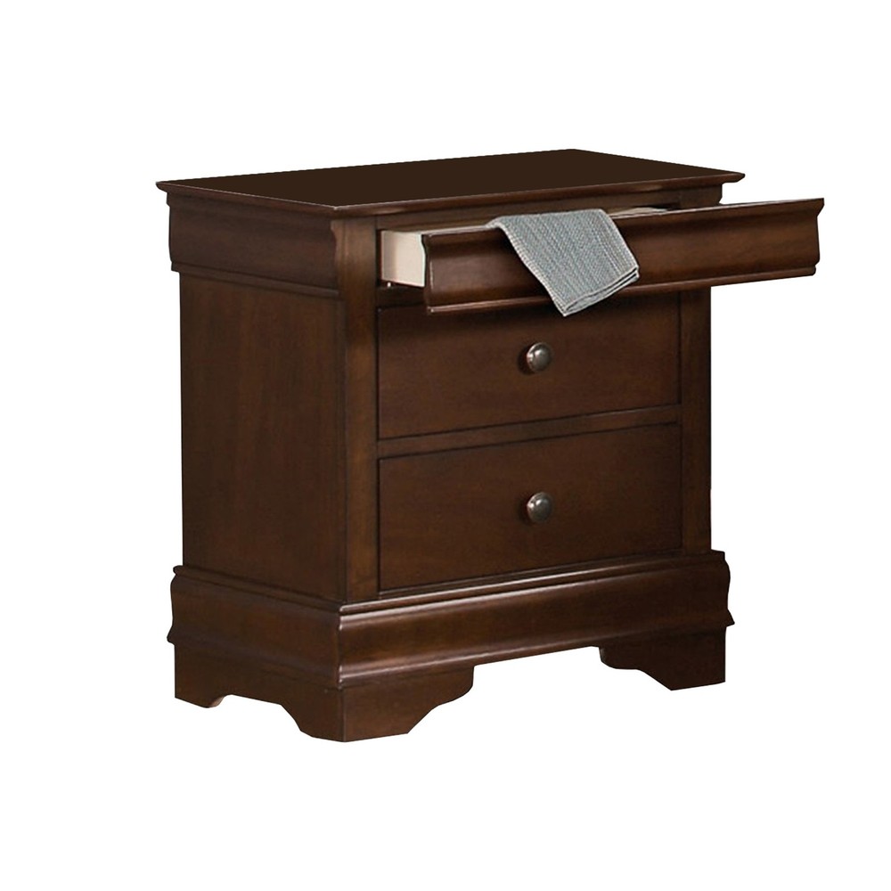 Cherry Brown Wooden Night Stand with Hidden Storage Drawer