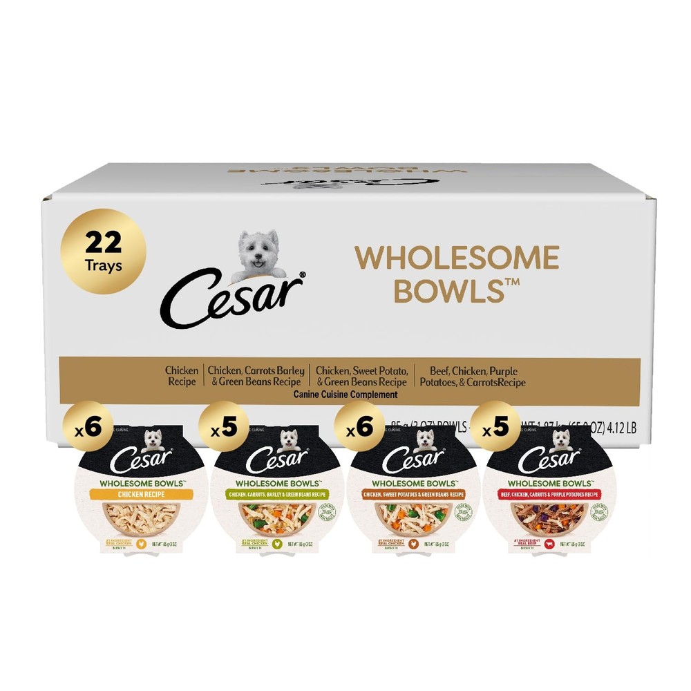 Cesar Wholesome Bowls Adult Wet Dog Food Variety Pack, 3 oz. Bowls 22 Count, ...